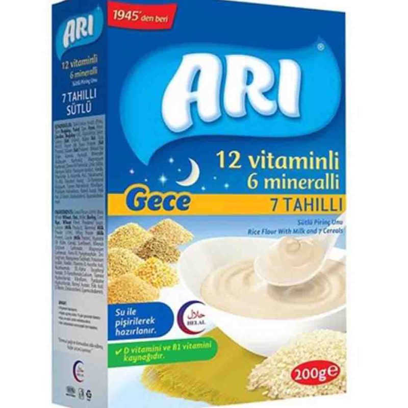 آرد برنج شیر شب با 12 ویتامین و 6 ماده معدنی اری 200 گرم Ari
