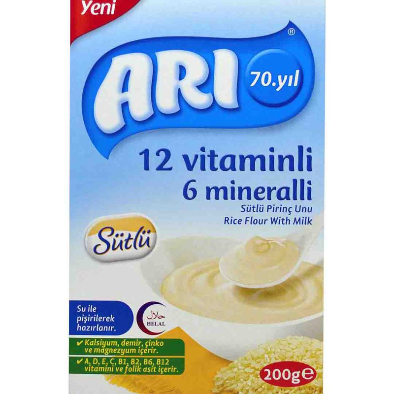 آرد برنج شیر ماما با 12 ویتامین و 6 ماده معدنی اری 200 گرم Ari