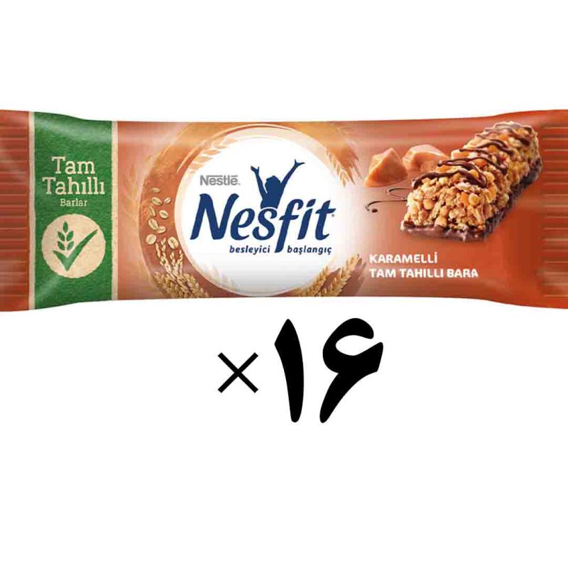غلات بار حاوی کرم کارامل و غلات کامل 16 عددی نسفیت نستله Nestle Nesfit