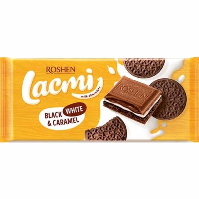 شکلات شیری کارامل سیاه و سفید 100 گرم لاکمی روشن Roshen Lacmi