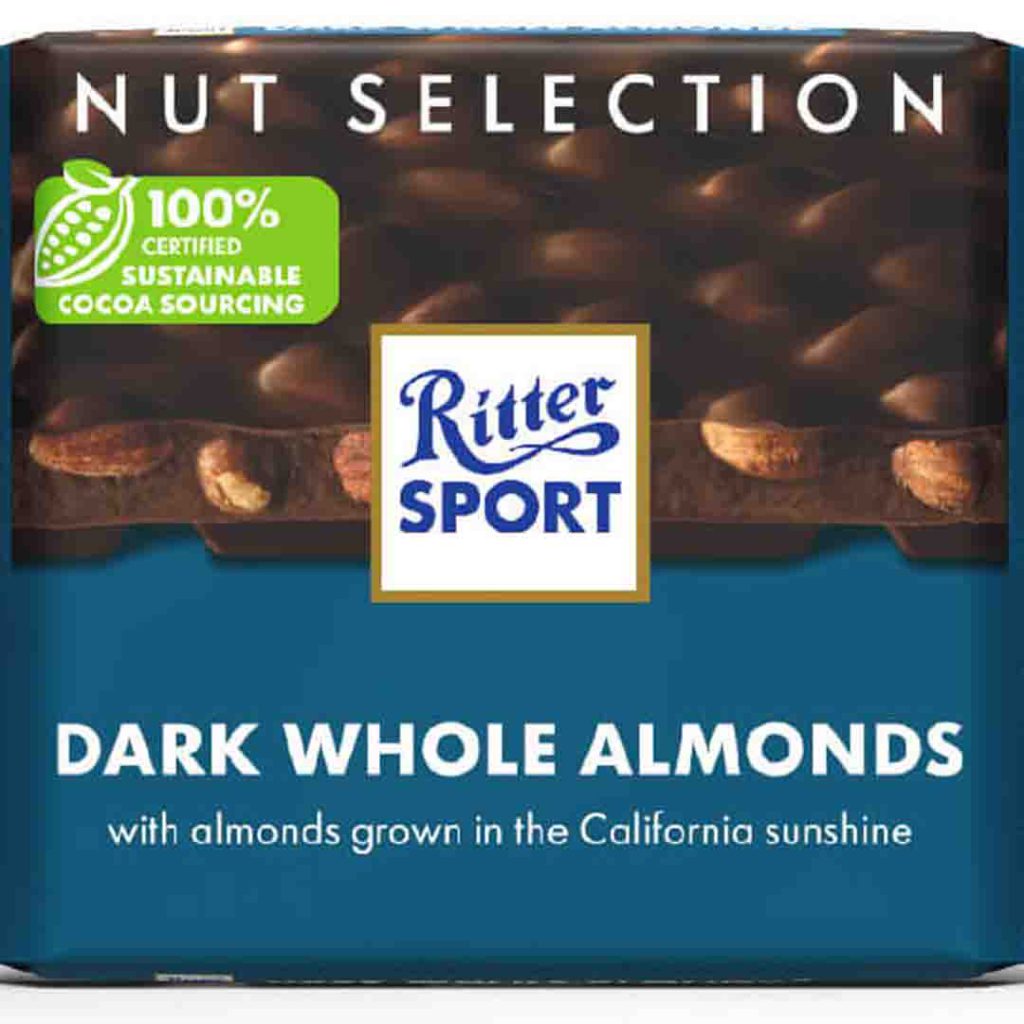 شکلات تیره ریتر اسپرت بادام کامل 100 گرمی Ritter Sport